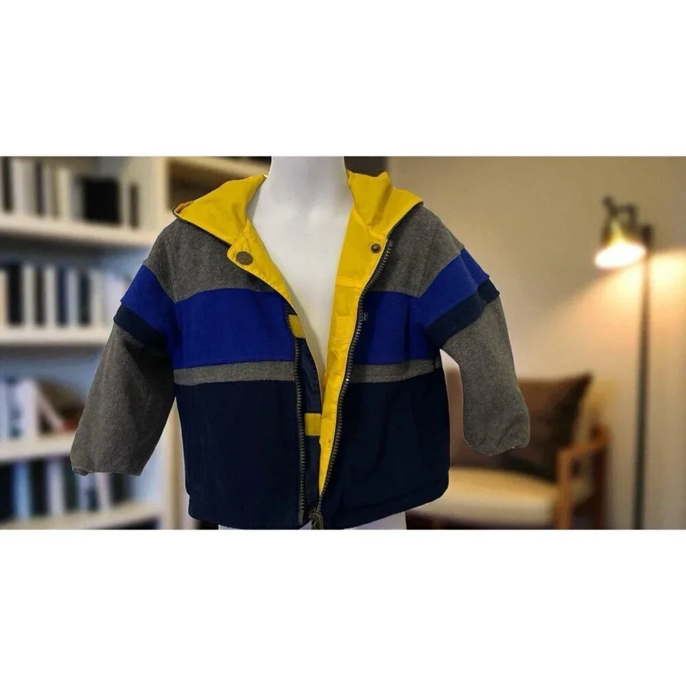 Oshkosh B'gash Genuine Puffer Coat Size 24M Yellow Full Zip Fleece Lined Hooded